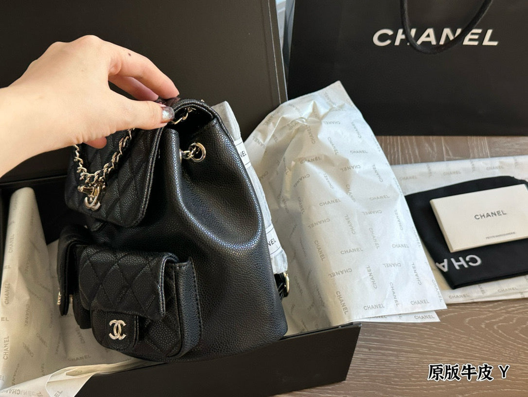 Chanel Duma "Frog" Backpack  Dual-Pocket Cute Design  Adjustable Chain/Leather Strap  21×22cm Medium Size