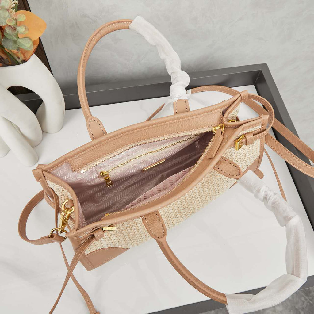 PRADA Limited Straw Tote Bag | 32cm Handwoven Beach Bag | Detachable Strap + Waterproof Lining | Summer Photoshoot Must-Have