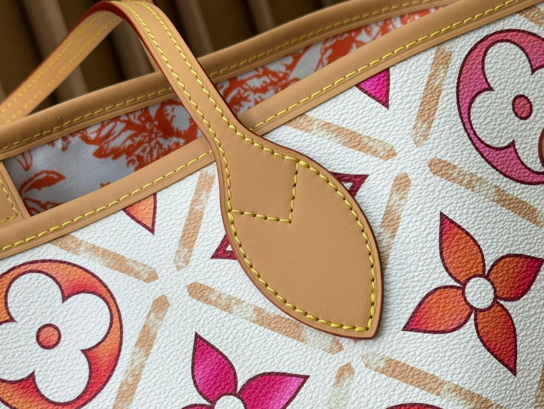 2024 SS Watercolor Tote Medium Bag | Monogram-Inspired Canvas | Detachable Pouch | Spacious Work & Travel