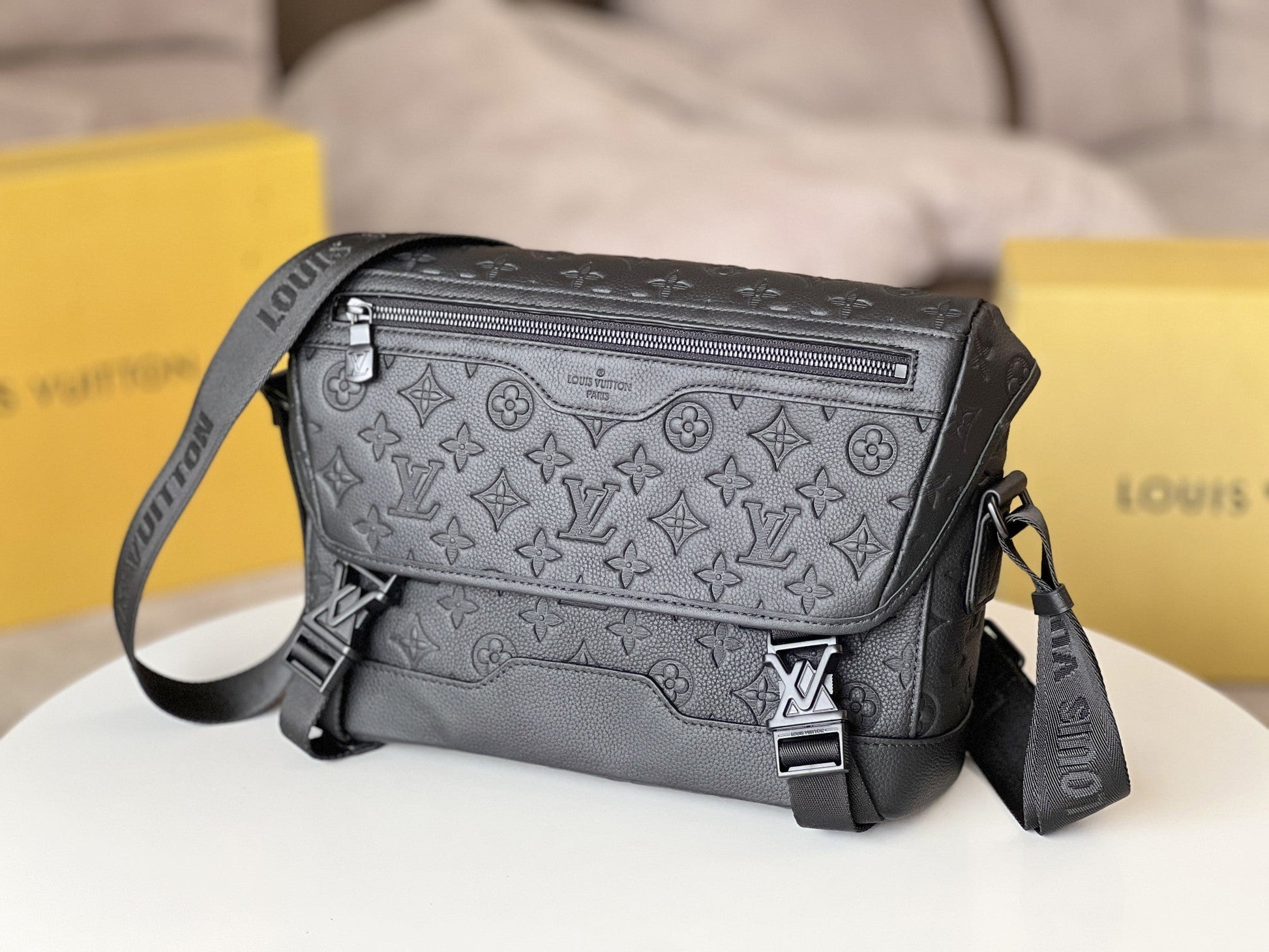 Louis Vuitton Voyager Small Messenger Bag | Monogram Shadow Embossed Calf Leather Men's Bag | Anti-Counterfeit Steel Hardware with Chip | Adjustable Strap | 33x22.5x11cm Spacious Design