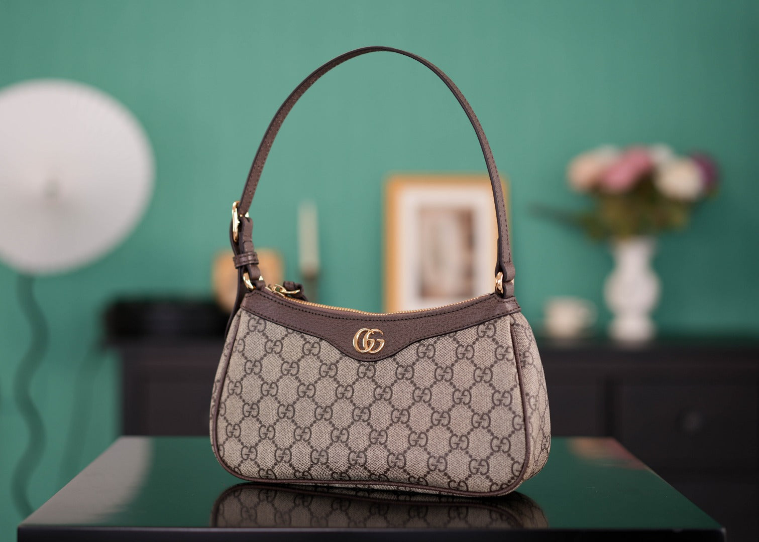 Ophidia Small Hobo Bag 25cm - Italian Marbled Pigskin & Monogram PVC with Solid Brass Hardware, Full Set Packaging