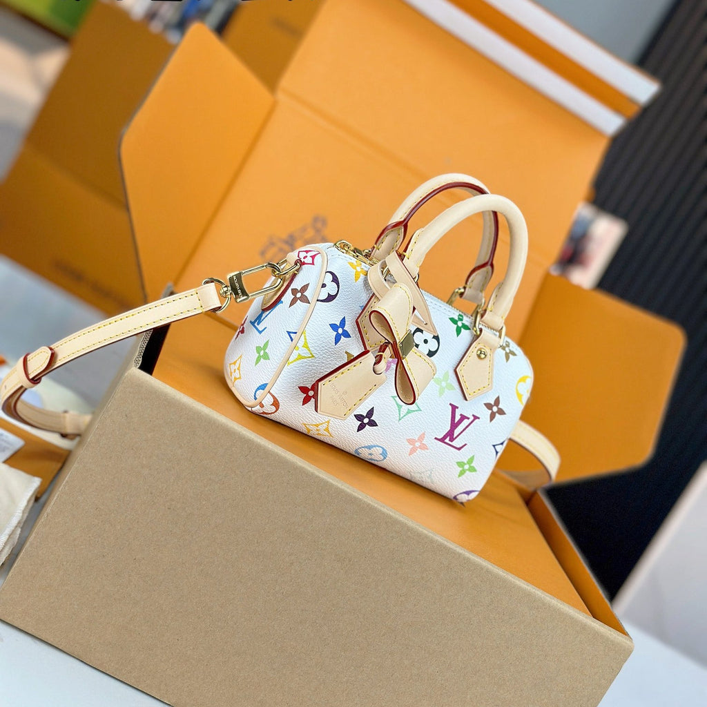 LV x TM NANO SPEEDY Handbag | A+ Stainless Steel Hardware | Premium MB Elastic Fabric | Duty-Free Luxury Set