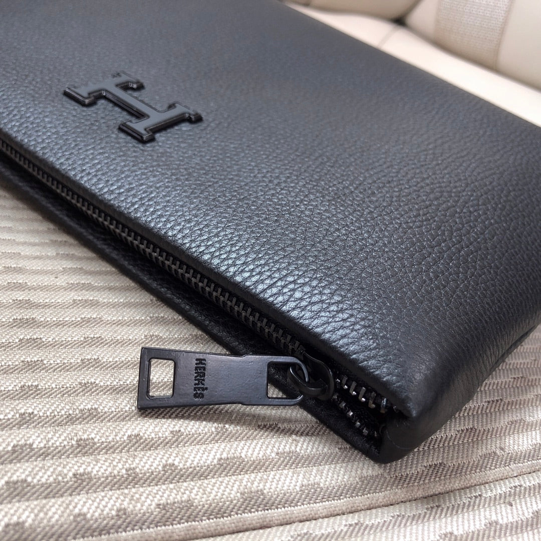 Hermès Men's Top-Grain Leather Clutch BagEuropean Parallel Import Genuine Hardware & Logo