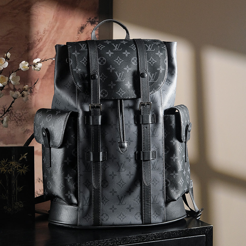 LV Christopher Chip-Embedded Backpack | 24K Gold-Plated Hardware, 44cm Unisex Vintage Travel Bag with Diamond Code Tech