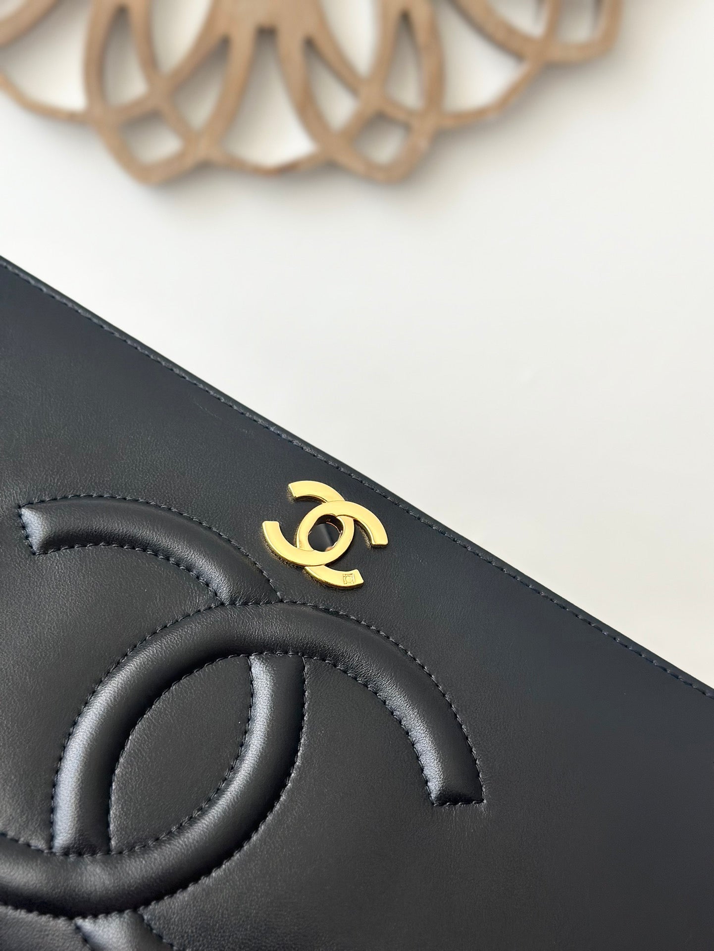 CHANEL Black Lamb Skin Double Chain Shoulder Bag 33x23x11cm | Caviar Quilted Series, Spacious Fiber Lining