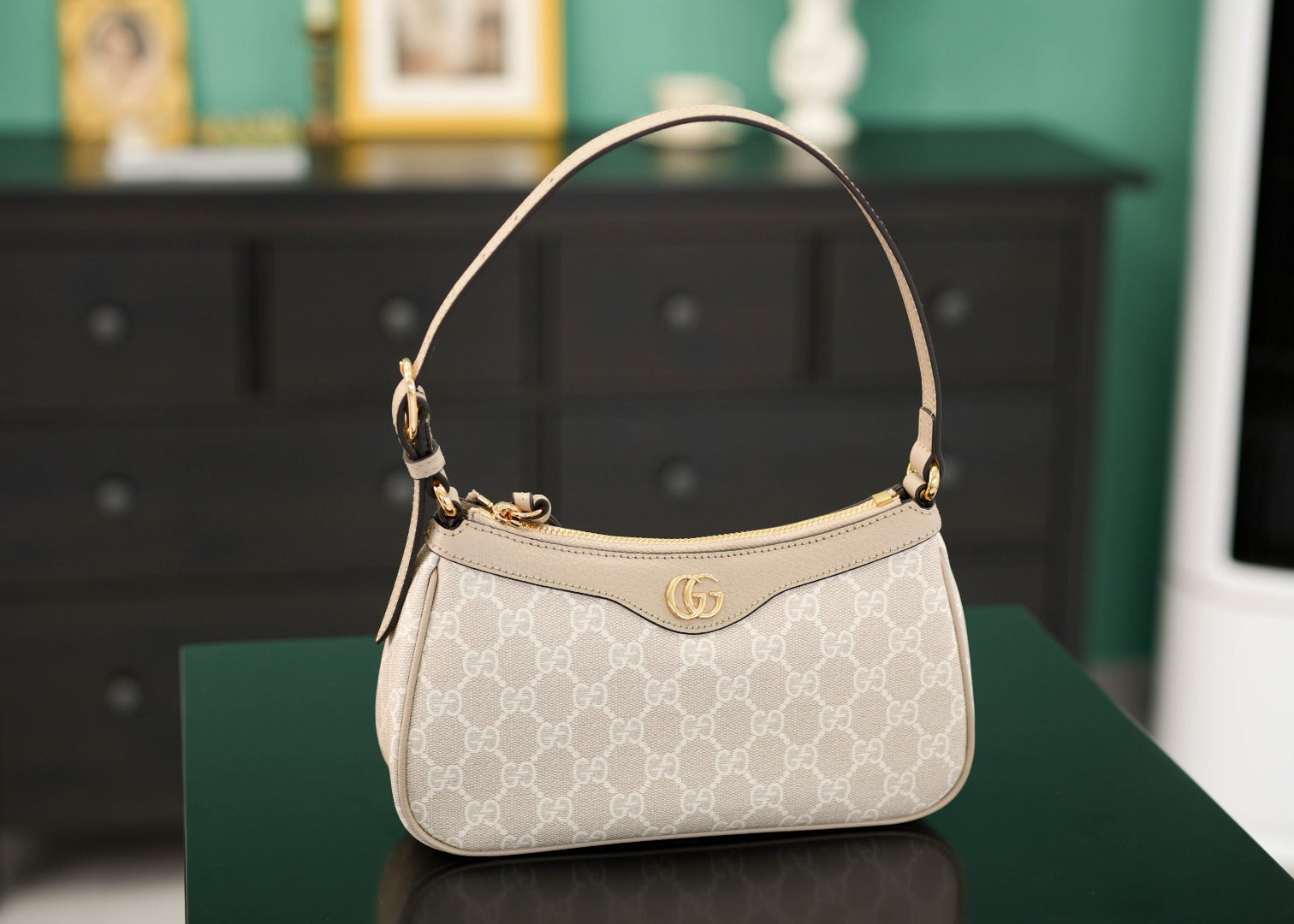 Ophidia Mini Shoulder Bag | Beige 25cm | Italian Marbella Pell Leather  Monogram PVC | Solid Brass Hardware with Full Packaging