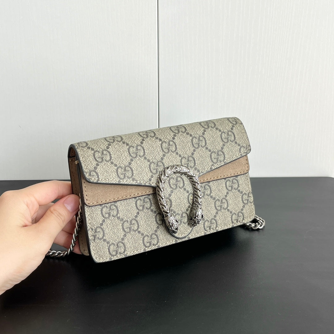 Gucci Dionysus Mini Bag 16.5x10cm Khaki Calfskin, Iconic Buckle, Entry-Level Statement Piece