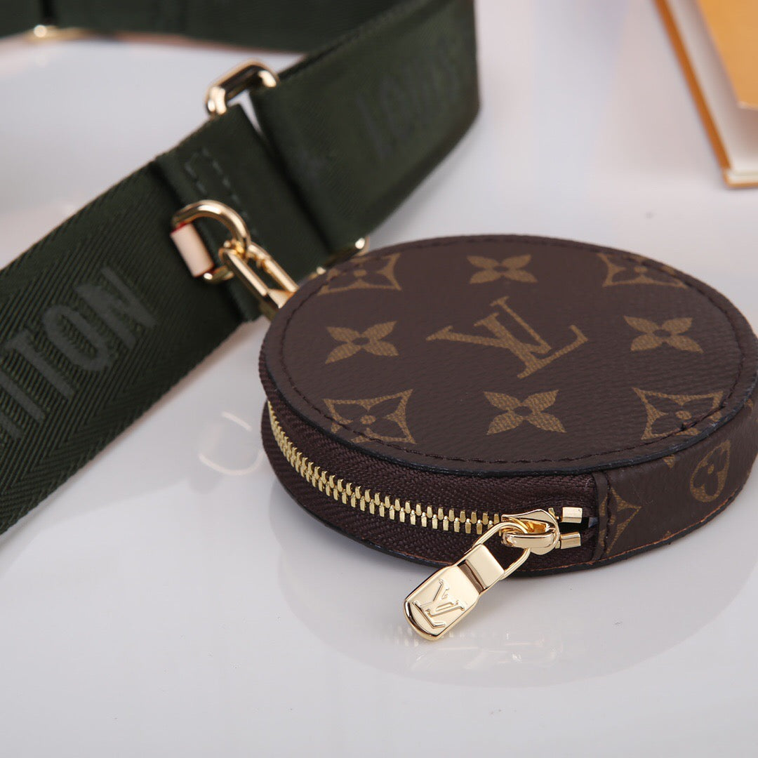 Luxury 3-in-1 Monogram Canvas Handbag Set | Multi-Pochette Crossbody Bag 24cm (Emerald/Pink/Caramel) with Full Packaging