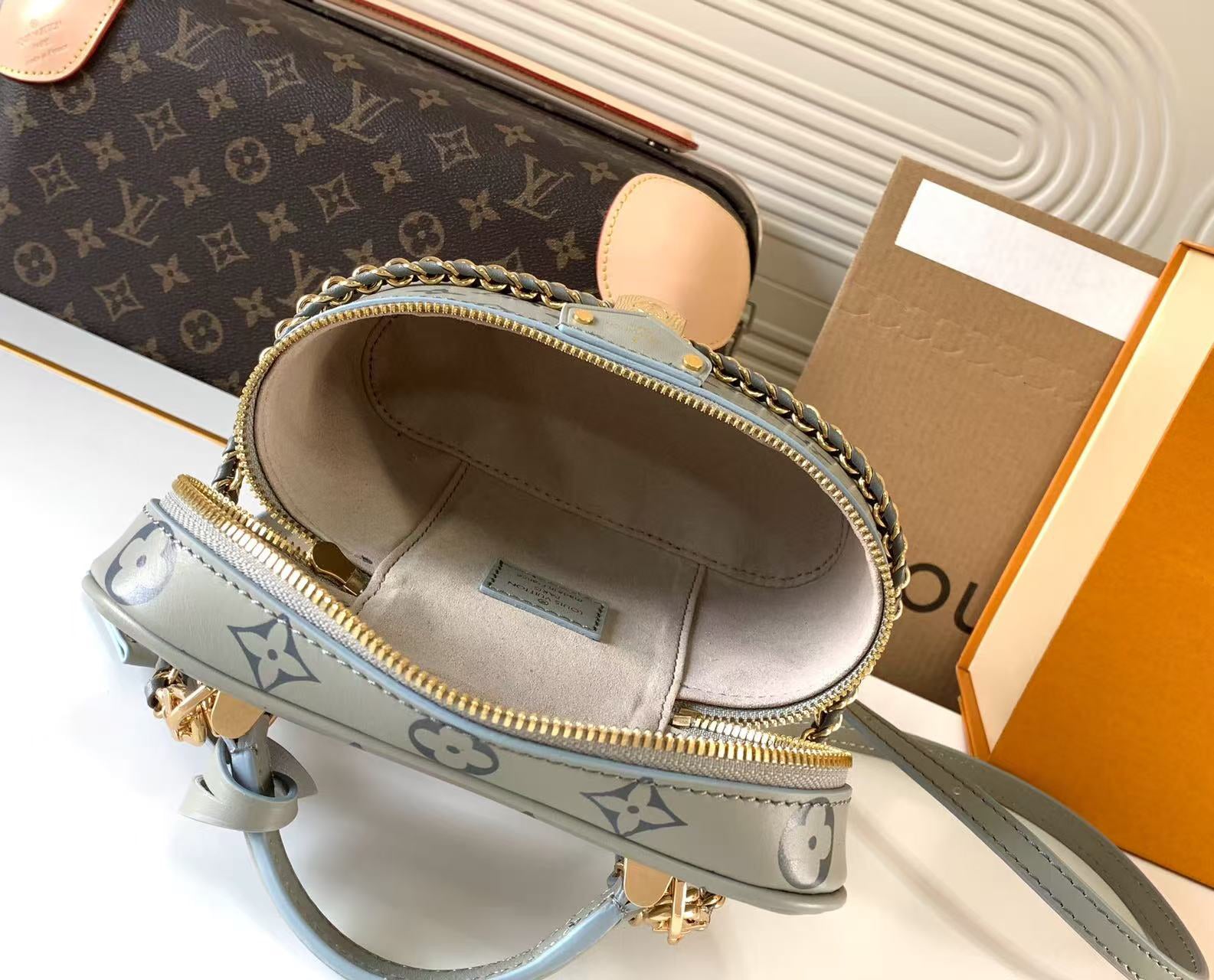 Louis Vuitton 2024 Fall/Winter Vanity Chain Pouch Bag - Monogram Canvas Cosmetic Case with Detachable Chain, LV Padlock & Key Holder