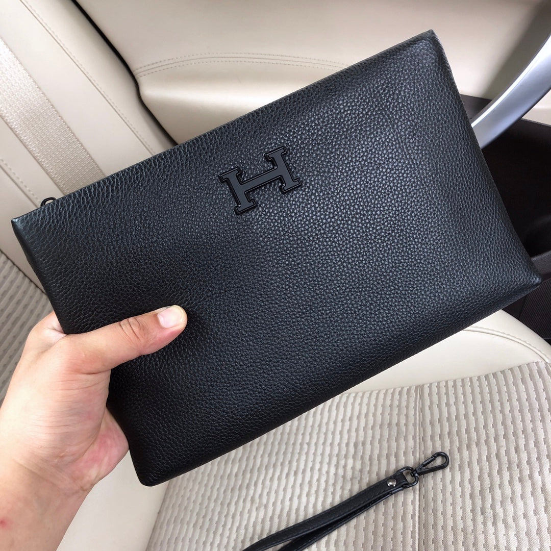Hermès Men's Top-Grain Leather Clutch BagEuropean Parallel Import Genuine Hardware & Logo