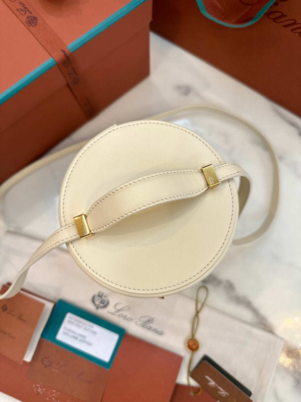 Loroana Extracase Round Barrel Bag  Italian Genuine Leather Palm Grain Steel Hardware 12*12*16cm