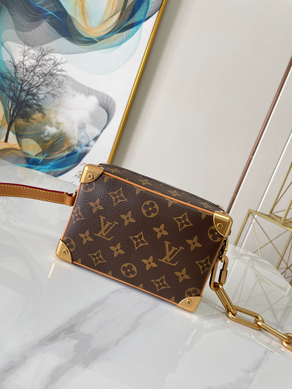 LV SOFT TRUNK Vintage Soft Box Chain Messenger Bag - Original Factory Leather, Top-Quality Replica, Full Packaging Size 18.5×13×8cm