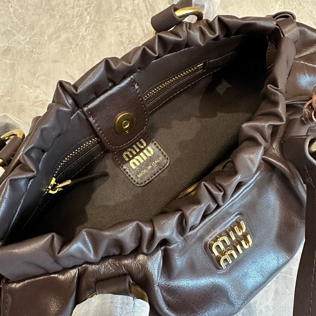MiuMiu Joie Dumpling Bag Chocolate 32x16x11cm | Top Handle & Underarm Carry, Streetwear Must-Have