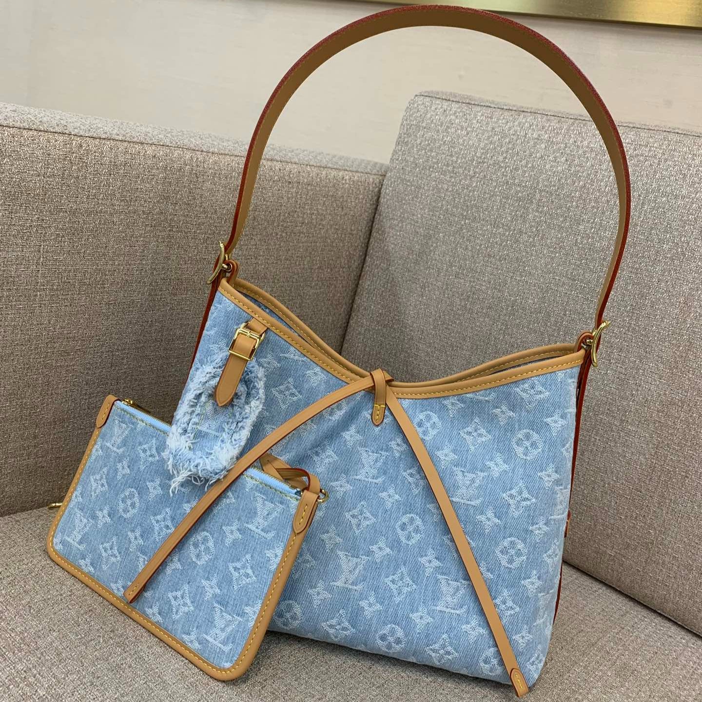 Louis Vuitton Carryall Small Bag | Monogram Denim Washed Canvas | Detachable Pouch | Full Set Gift Box