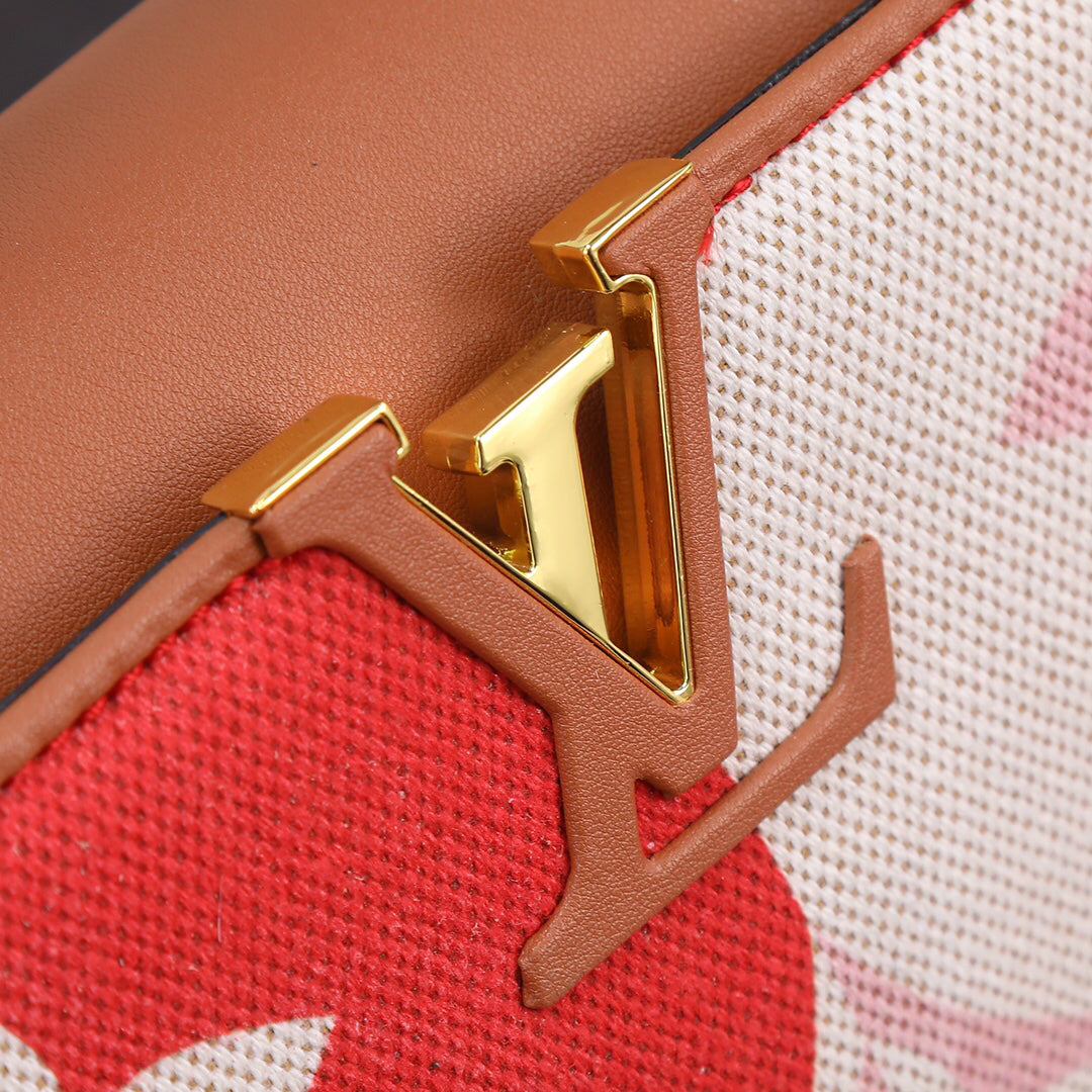 Louis Vuitton Capucines bb Red Pebbled Leather Bag 27x18x10cm | Celebrity Street Style, Detachable Strap & Twist Lock