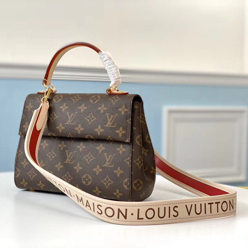 Top Original Quality with Packaging LOUIS VUITTON Monogram Autumn/Winter New Rose Red Leather Strap Tote Bag 28*20*10cm Detachable Strap & Protective Studs
