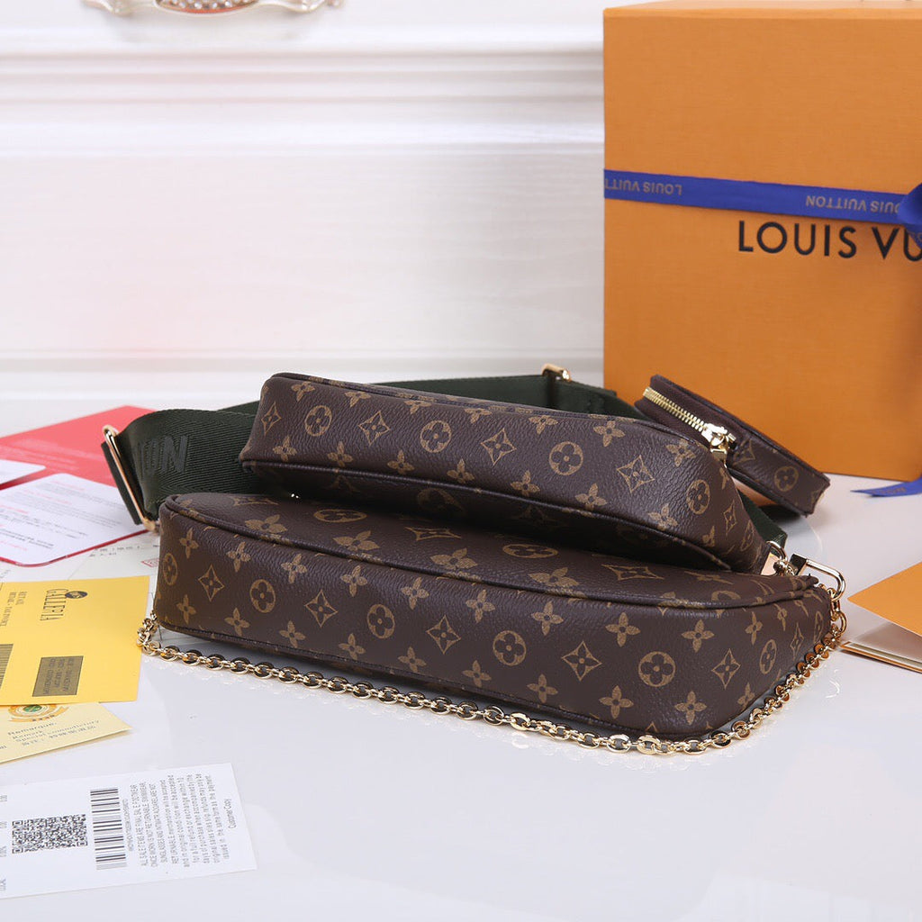 Luxury 3-in-1 Monogram Canvas Handbag Set | Multi-Pochette Crossbody Bag 24cm (Emerald/Pink/Caramel) with Full Packaging