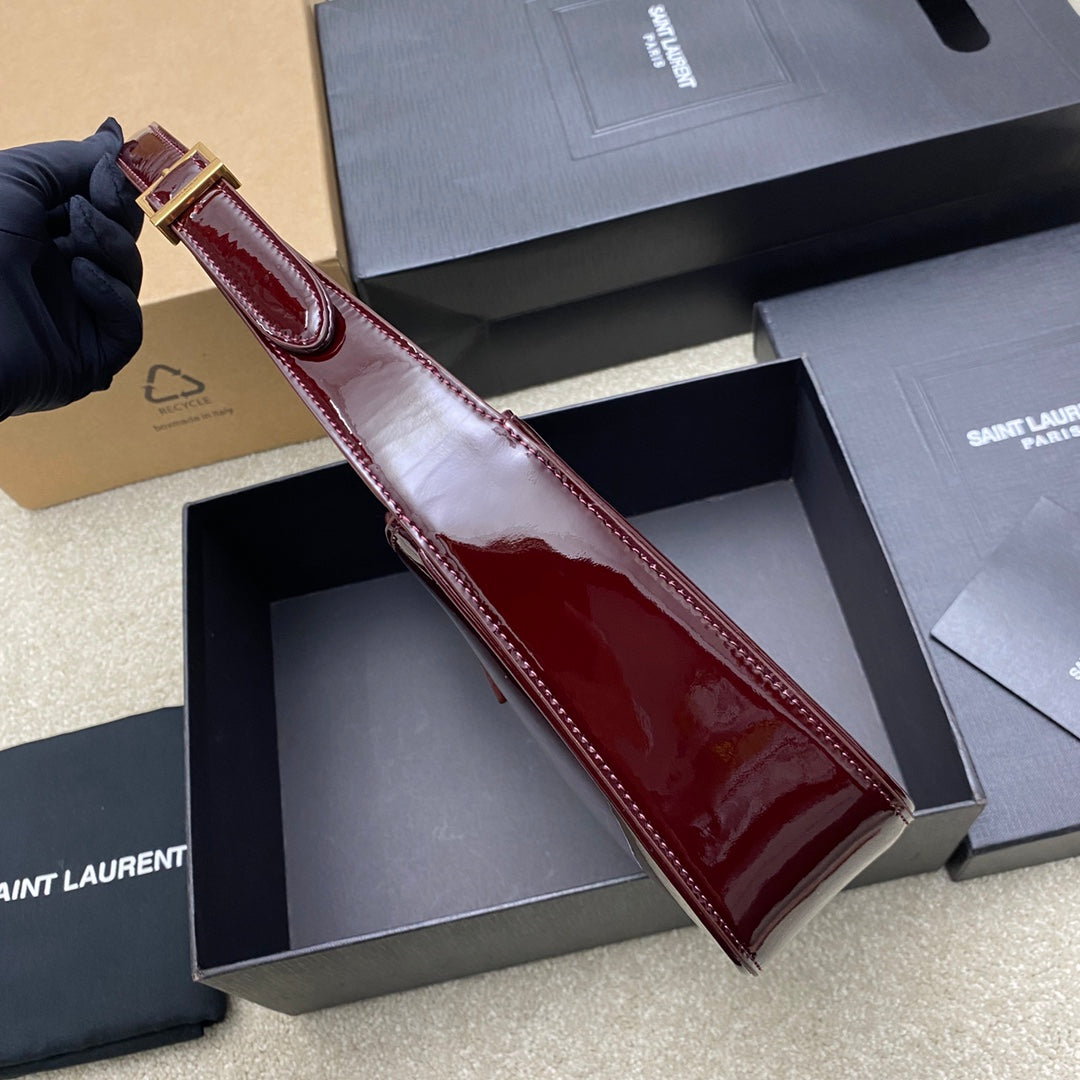 👜 2024 SS Patent Leather Wine Red Gold Underarm Bag Le5A7 Hobo | Adjustable Strap Luxury Shoulder Bag