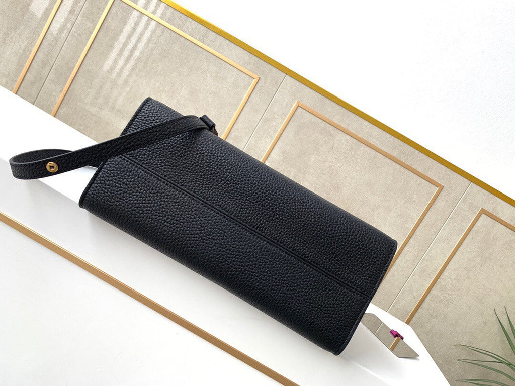 [Authentic Craftsmanship] Premium LV Black Tote Bag - Italian A-Grade Leather with Full Packaging Set (29x21x12cm)
