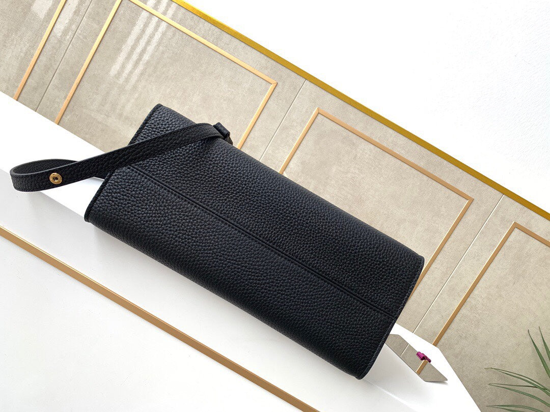 [Authentic Craftsmanship] Premium LV Black Tote Bag - Italian A-Grade Leather with Full Packaging Set (29x21x12cm)