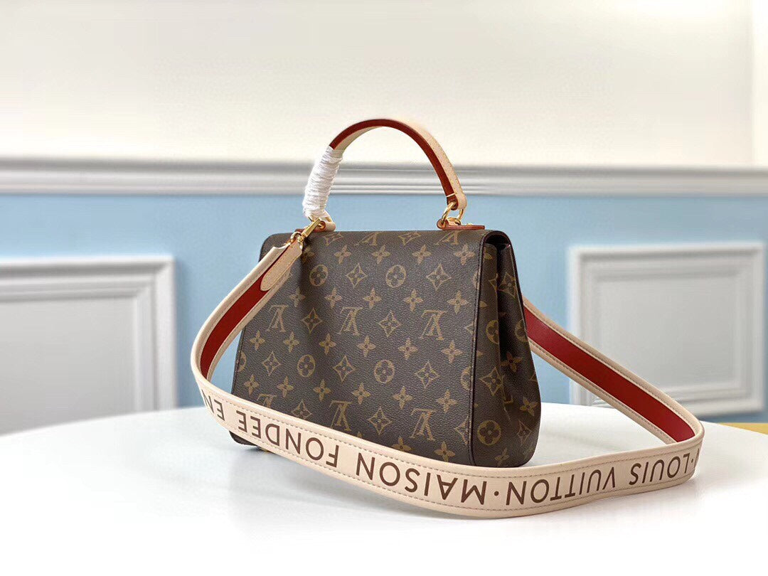 Top Original Quality with Packaging LOUIS VUITTON Monogram Autumn/Winter New Rose Red Leather Strap Tote Bag 28*20*10cm Detachable Strap & Protective Studs