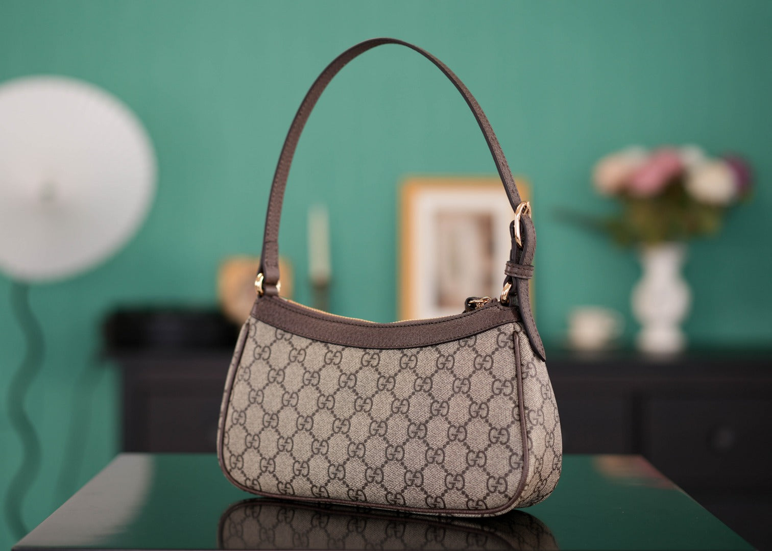 Ophidia Small Hobo Bag 25cm - Italian Marbled Pigskin & Monogram PVC with Solid Brass Hardware, Full Set Packaging