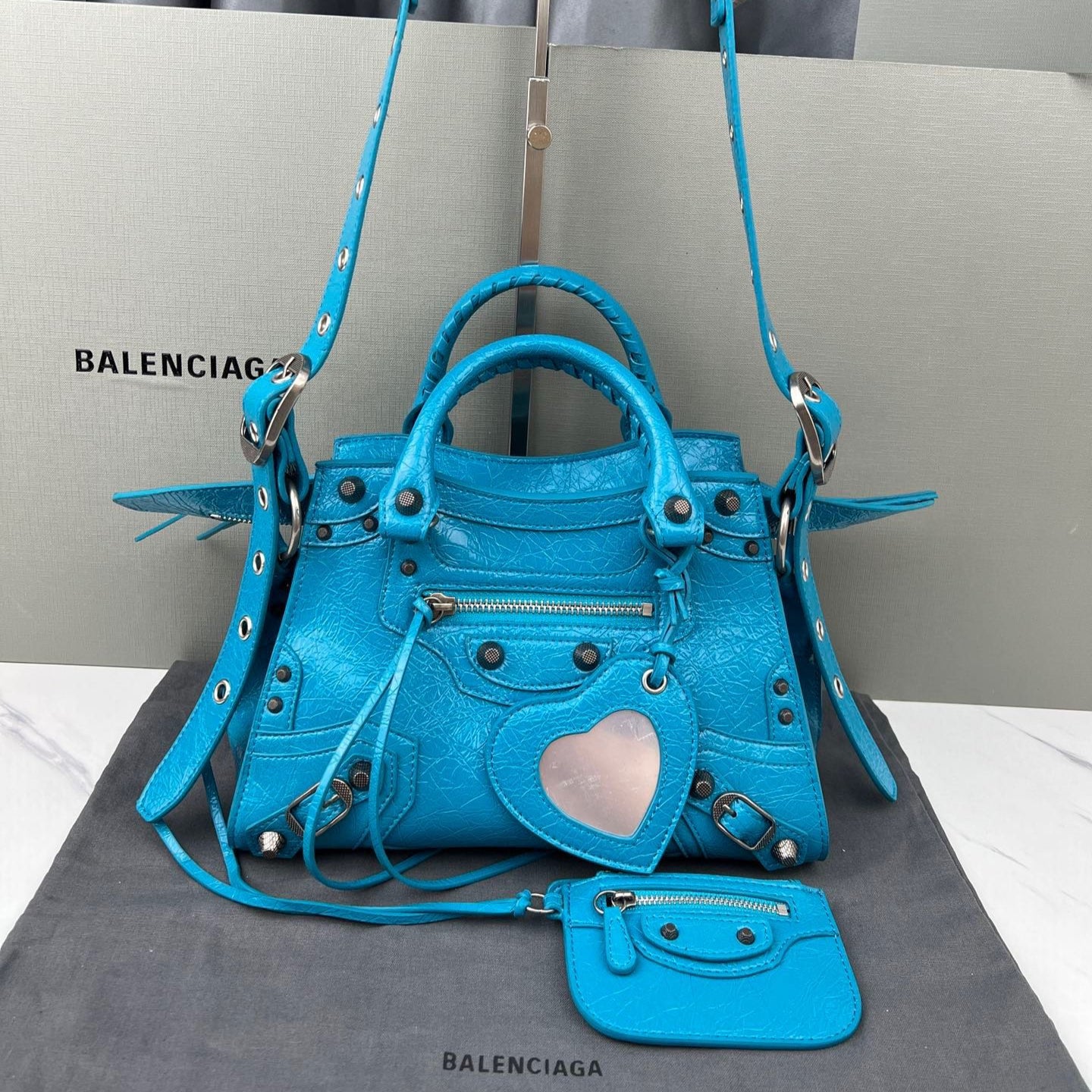 Paris Neo Cagole Biker Bag 2023 - Edgy Heart Mirror Bucket Bag | 26cm Statement Piece