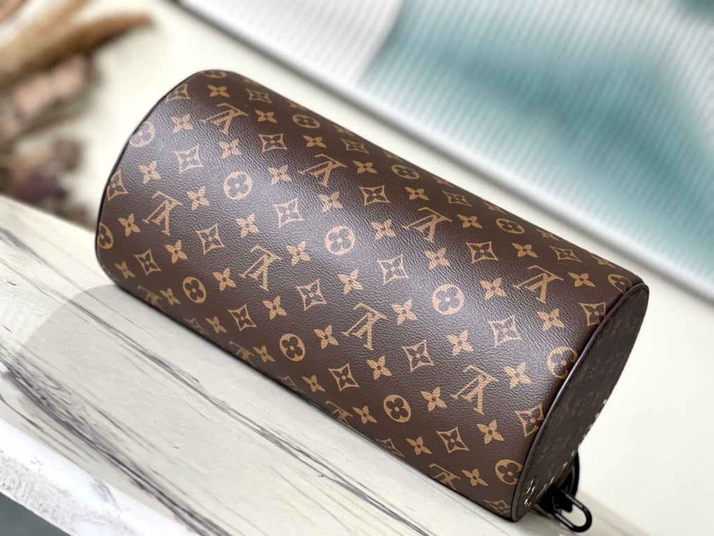 Soft Olochon Cylinder Bag | Monogram Macassar Canvas & Leather Detachable Strap 33cm Crossbody Tote