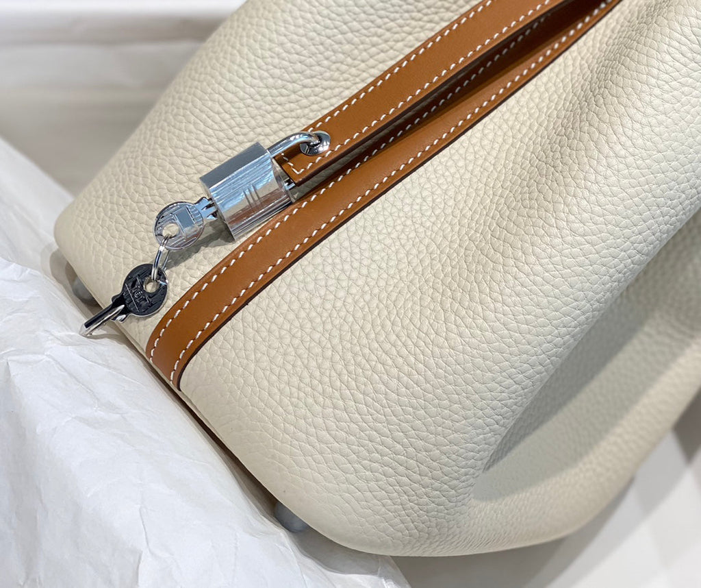 Hermès Picotin Lock 18cm Milkshake White Gold Brown Bucket Bag - Classic Two-Tone Luxury Handbag