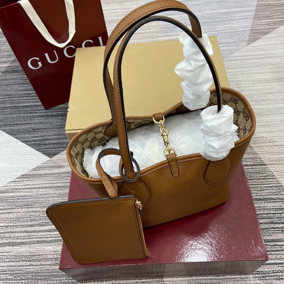 Gucci Totissima Reversible Tote Bag | Pebbled Leather & GG Canvas Two-Way Design | 21x18.5x16cm Lightweight