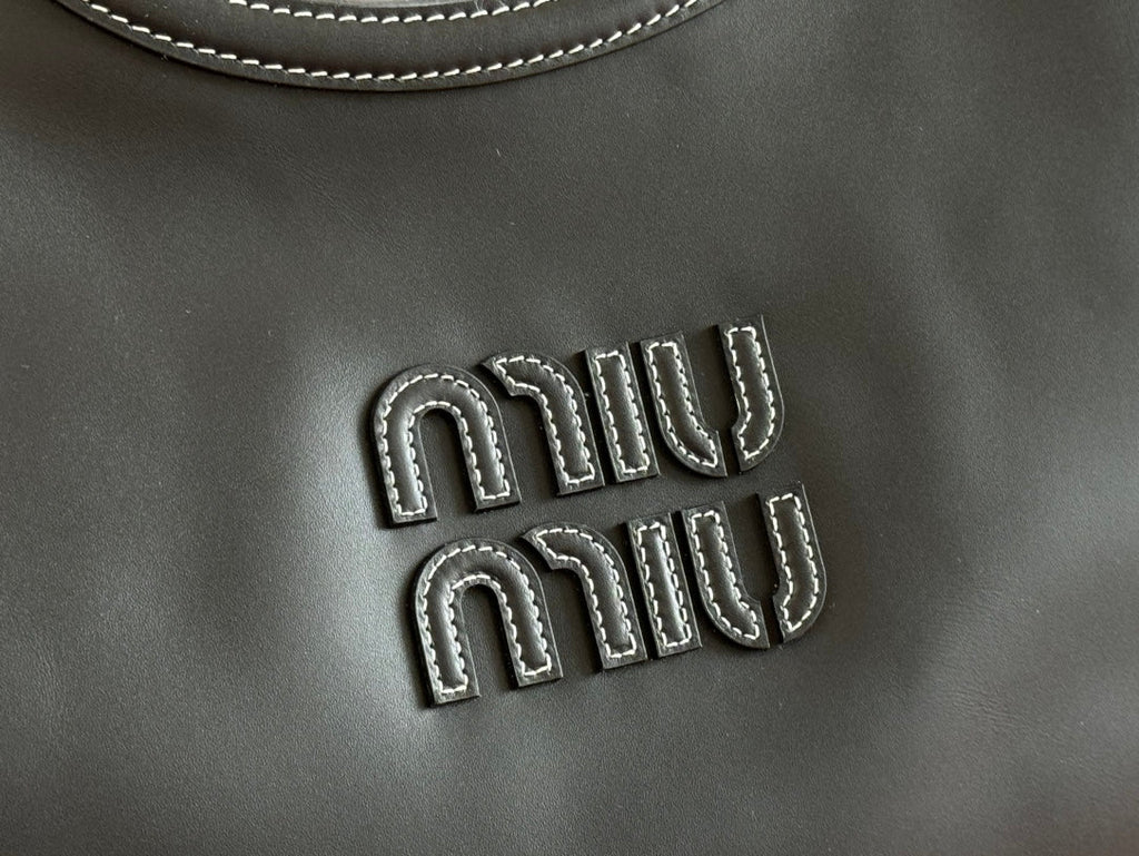MIU LVY Leather Tote Bag 40cm - Premium Genuine Leather with Gold Hardware & Dual Zipper Pockets