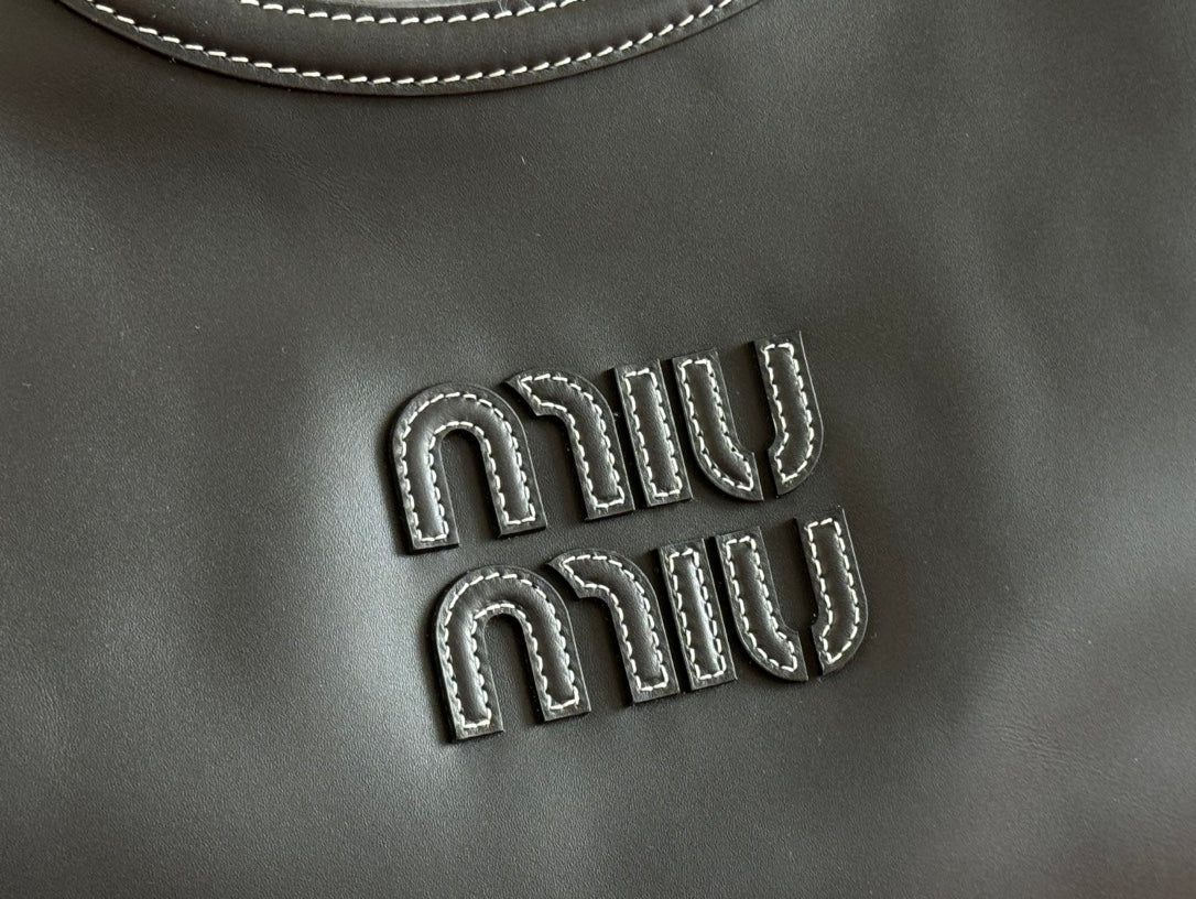 MIU LVY Leather Tote Bag 40cm - Premium Genuine Leather with Gold Hardware & Dual Zipper Pockets