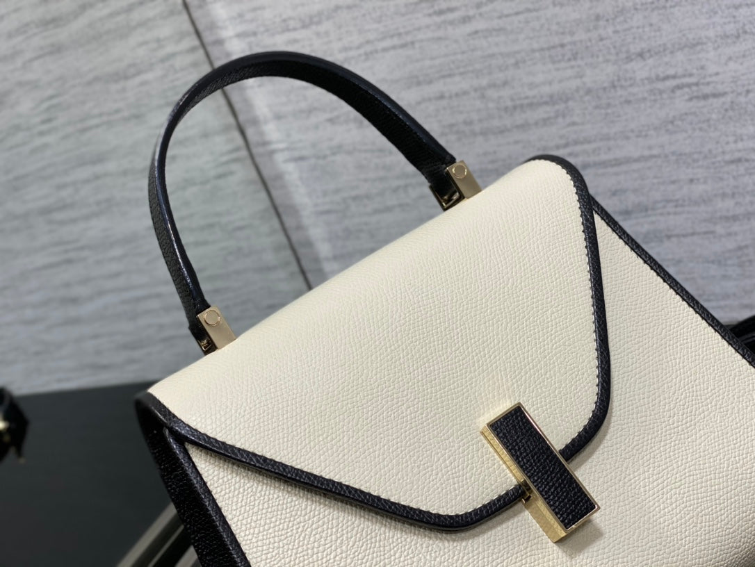 Valextra Lside Small Handbag Black/White | Italian Leather | Architectural Design | 5-Stitch Craftsmanship