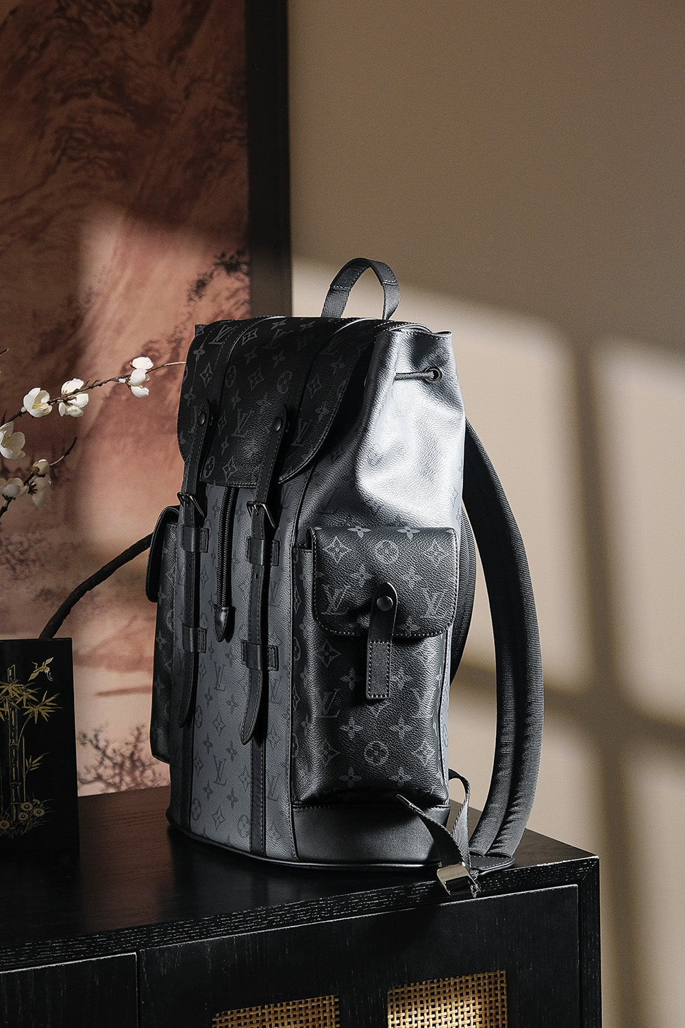 LV Christopher Chip-Embedded Backpack | 24K Gold-Plated Hardware, 44cm Unisex Vintage Travel Bag with Diamond Code Tech