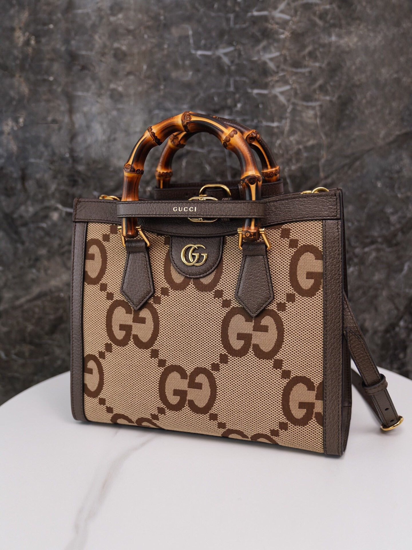Gucci Diana Bamboo Small Tote Bag - GG Supreme Canvas with Leather Trim, Complete Green Packaging