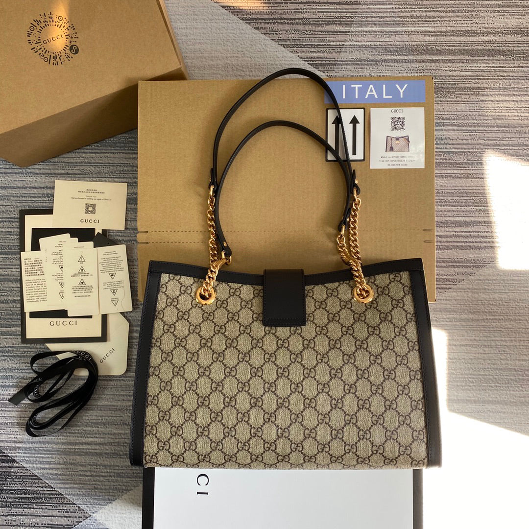 GUCCI Lock Buckle Backpack 35x23x14cm | Original Leather, Dual Straps, Spacious Design with Full Packaging