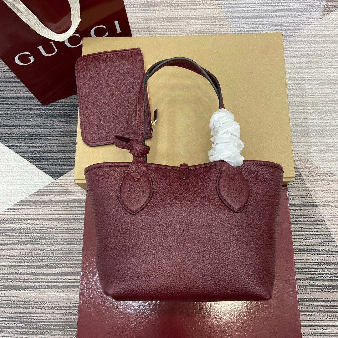 Gucci Totissima Reversible Tote Bag | Pebbled Leather & GG Canvas Dual-Sided | 21x18.5x16cm Ancora Red