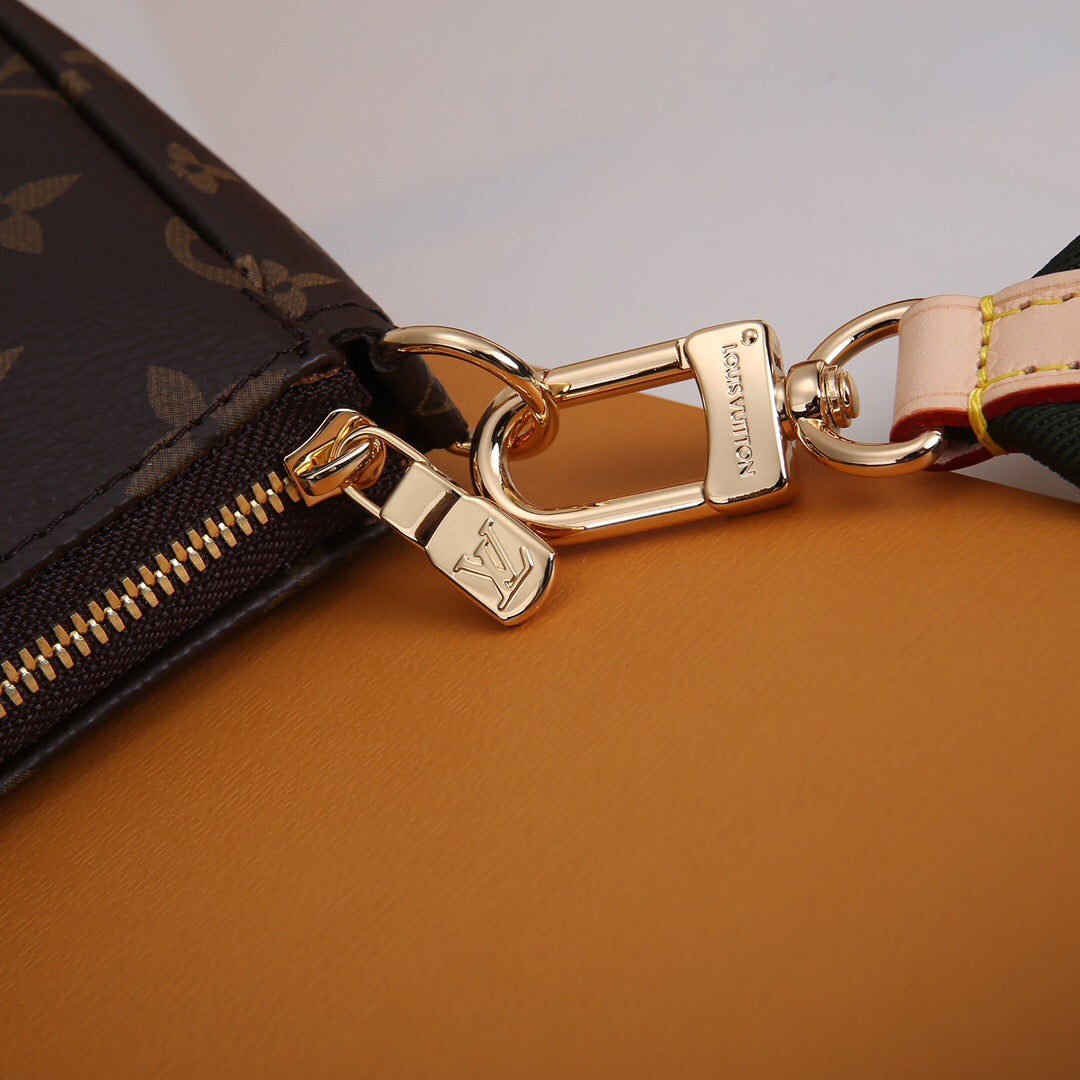 Luxury 3-in-1 Monogram Canvas Handbag Set | Multi-Pochette Crossbody Bag 24cm (Emerald/Pink/Caramel) with Full Packaging
