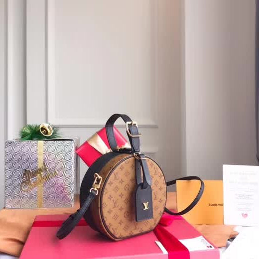[Top Original with Full Packaging] ETITE BOITE CHAEAU Mini Hatbox Handbag - Cute Crossbody Bag, Dual Styles (Monogram Canvas & Leather Trim), 17.5cm Phone-Friendly Design