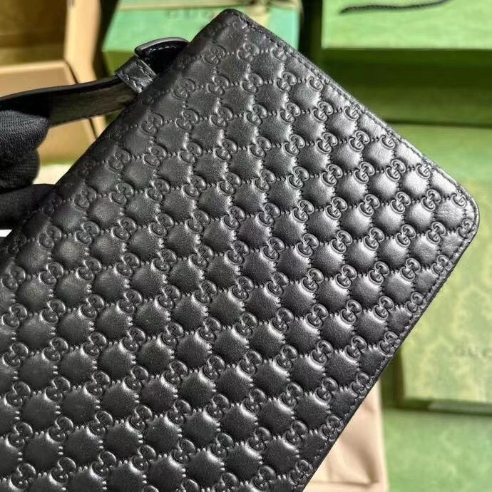 Gucci Super G Travel Document Holder 2023 Pre-Fall | Leather Zip Portfolio with Jacquard Lining | 21.5x14x4.5cm