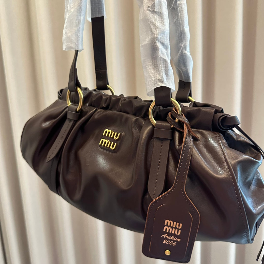MiuMiu Joie Dumpling Bag Chocolate 32x16x11cm | Top Handle & Underarm Carry, Streetwear Must-Have