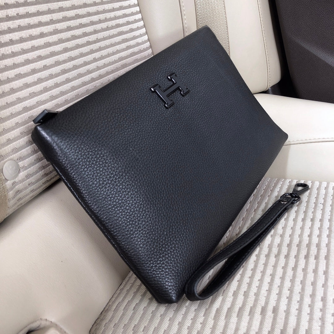 Hermès Men's Top-Grain Leather Clutch BagEuropean Parallel Import Genuine Hardware & Logo