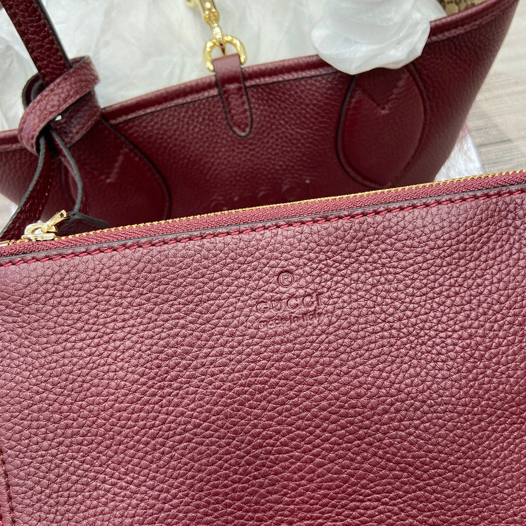 Gucci Totissima Reversible Tote Bag | Pebbled Leather & GG Canvas Dual-Sided | 21x18.5x16cm Ancora Red
