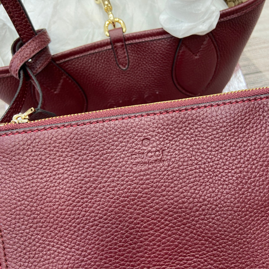 Gucci Totissima Reversible Tote Bag | Pebbled Leather & GG Canvas Dual-Sided | 21x18.5x16cm Ancora Red