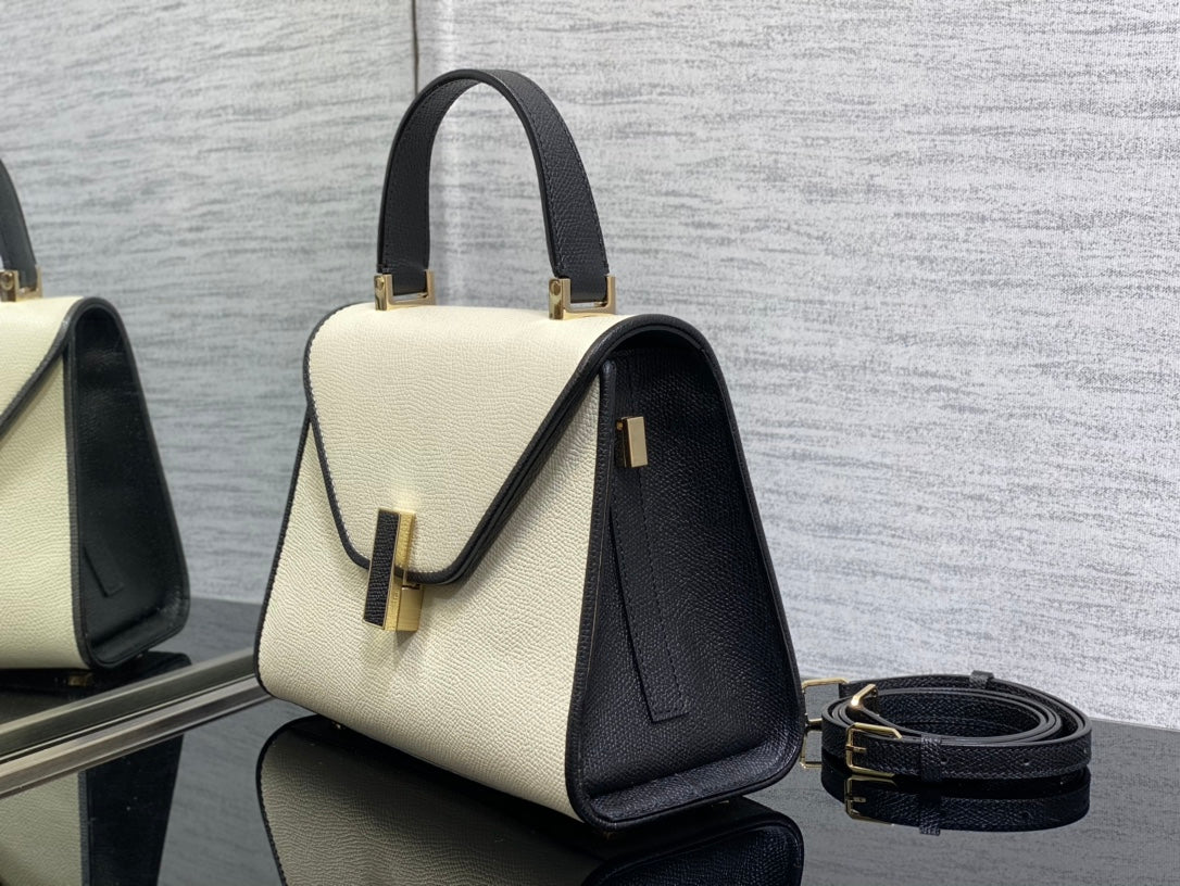 Valextra Lside Small Handbag Black/White | Italian Leather | Architectural Design | 5-Stitch Craftsmanship