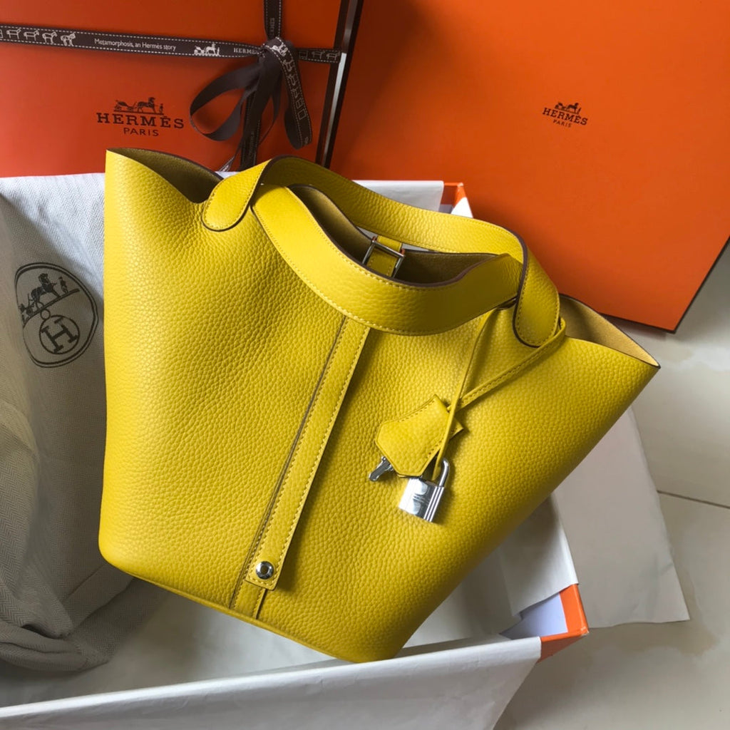 Hermès Picotin Lock 22cm Amber Yellow | Original Calfskin Tote Bag | Waterproof & Durable Everyday Carry
