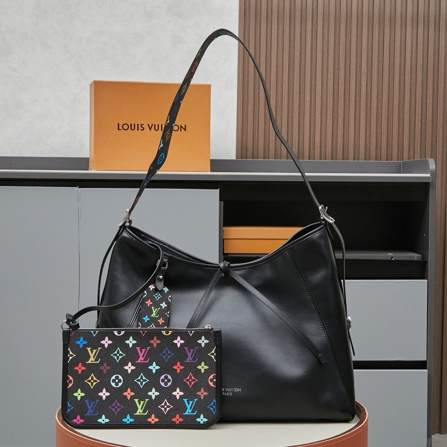 CarryAll Dark Medium Tote Bag | Black Murakami Tri-Color Collaboration | Soft Sheepskin Lazy Silhouette | Spacious 2024 SS Travel Companion