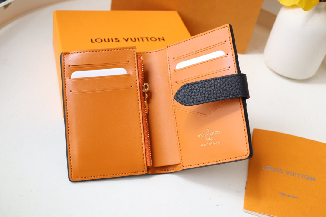Louis Vuitton LV Vertical Compact Wallet | Grained Taurillon Leather | Capucines-Inspired Slide Lock | Multi-Card Organizer