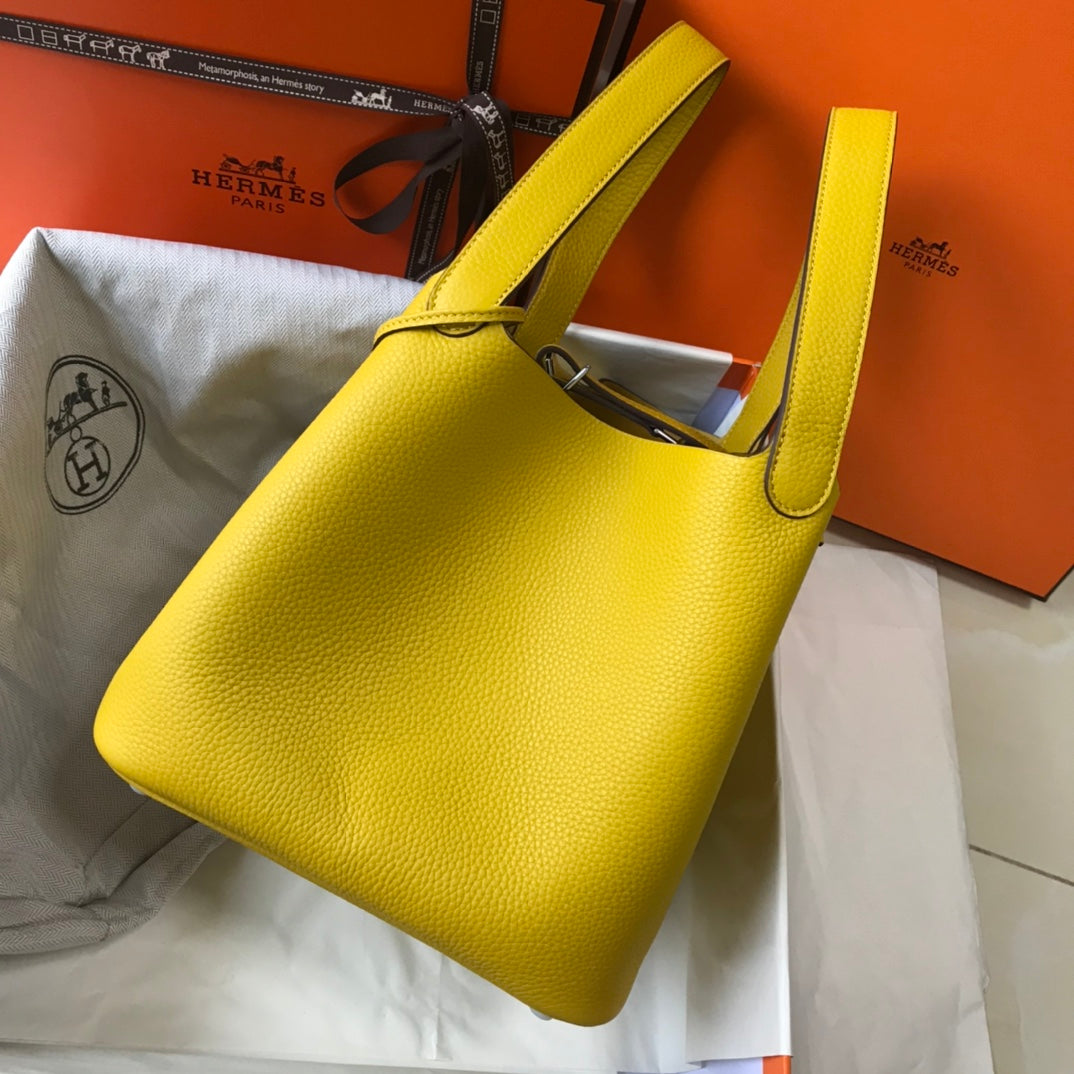Hermès Picotin Lock 22cm Amber Yellow | Original Calfskin Tote Bag | Waterproof & Durable Everyday Carry
