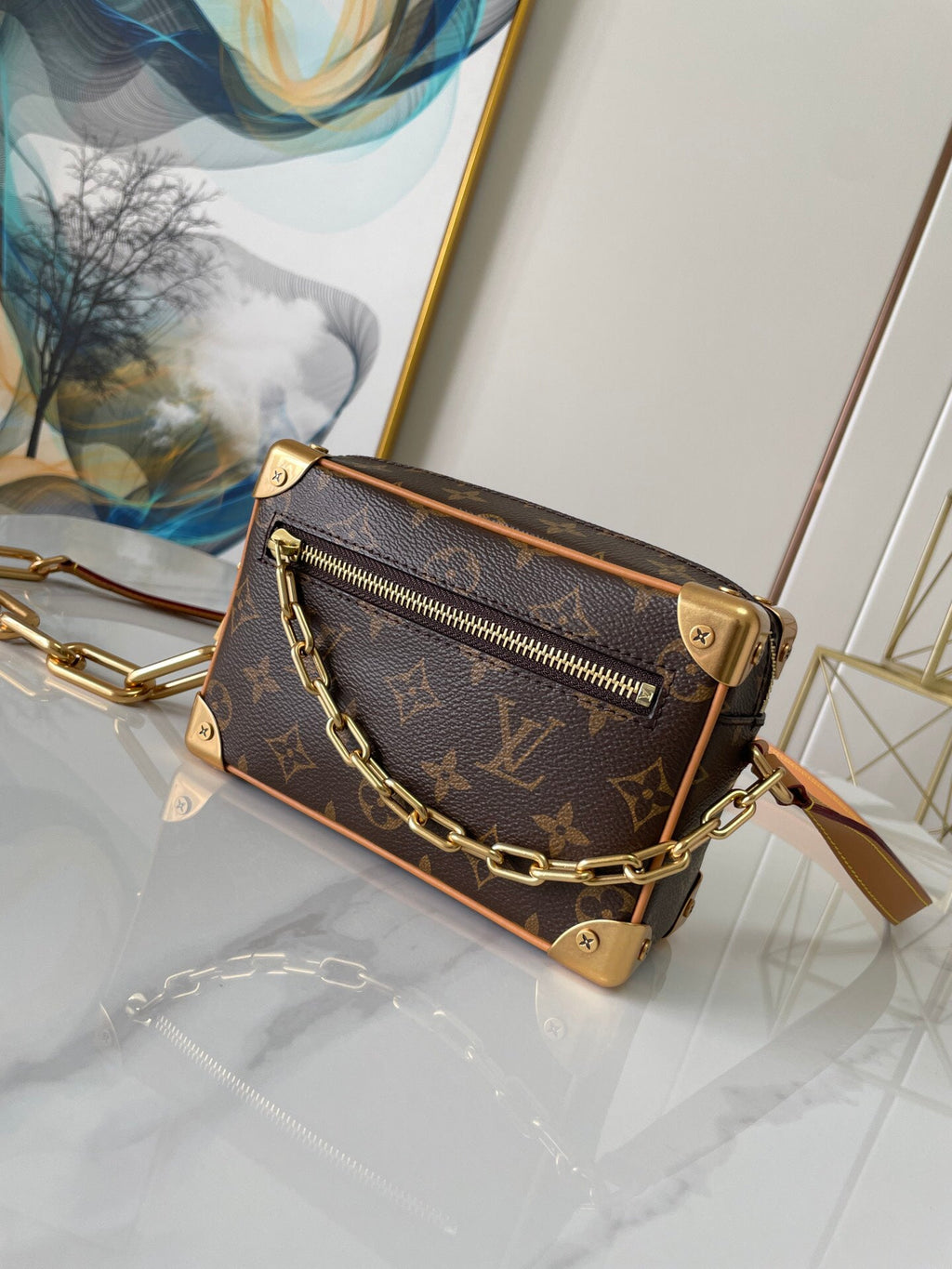 LV SOFT TRUNK Vintage Soft Box Chain Messenger Bag - Original Factory Leather, Top-Quality Replica, Full Packaging Size 18.5×13×8cm